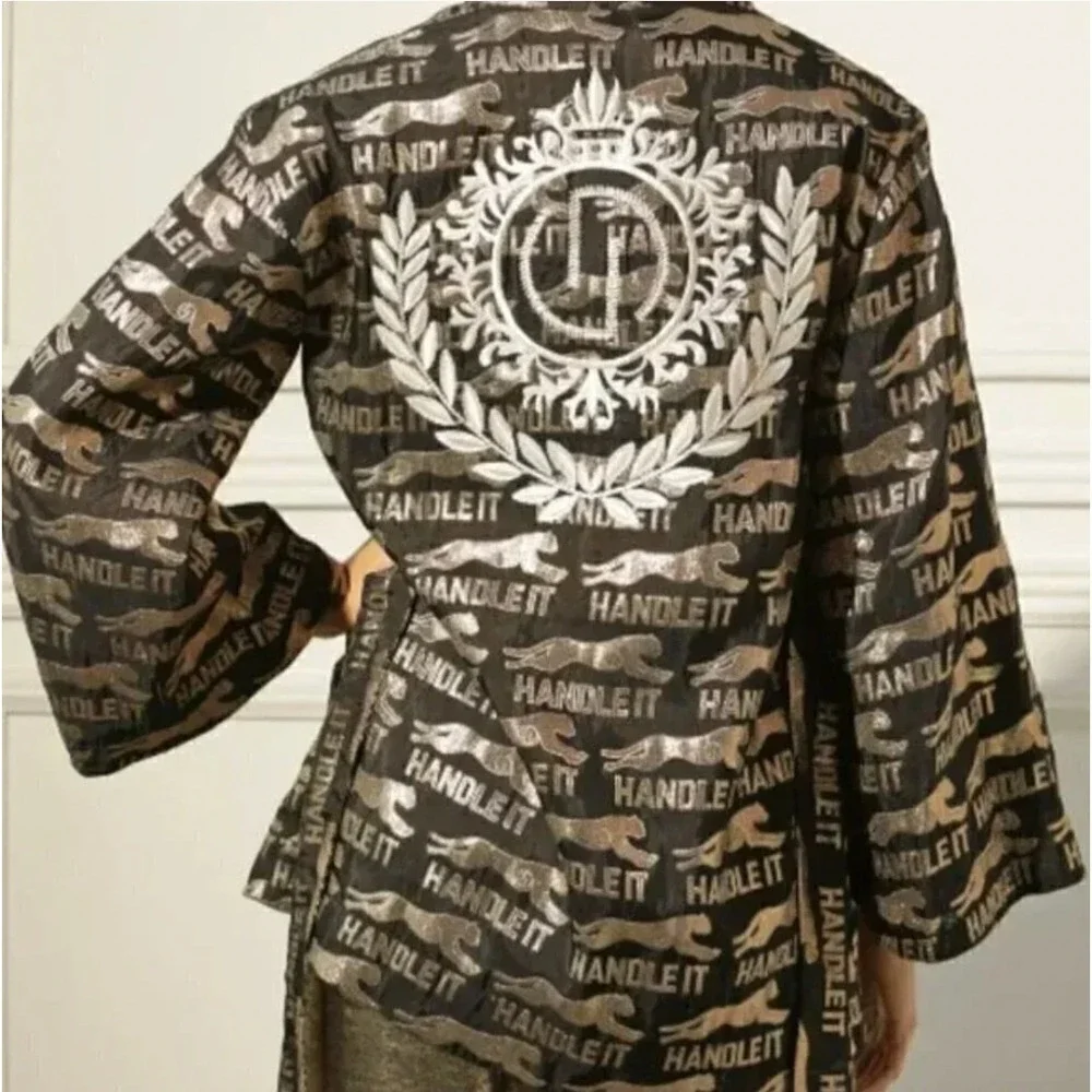 Dylan Lex Metallic Black Gold Handle It Robe Kimono/Jacket Women's XL